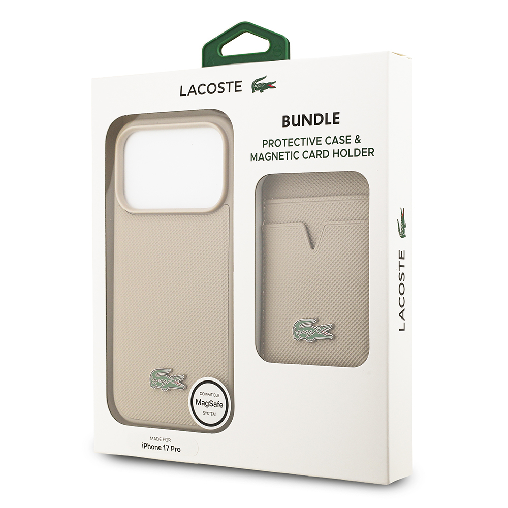 Apple iPhone 17 Pro Uyumlu Kılıf Lacoste Orjinal Lisanslı M-safe Şarj Özellikli PU Pike Desenli Metal Logolu Kartlıklı Kapak - 40