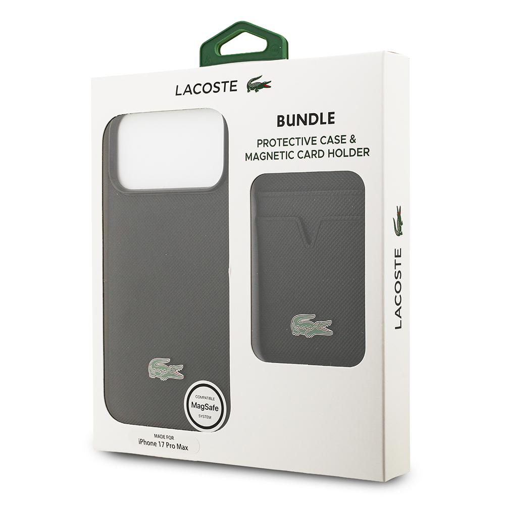 Apple iPhone 17 Pro Max Uyumlu Kılıf Lacoste Orjinal Lisanslı M-safe Şarj Özellikli PU Pike Desenli Metal Logolu Kartlıklı Kapak - 37