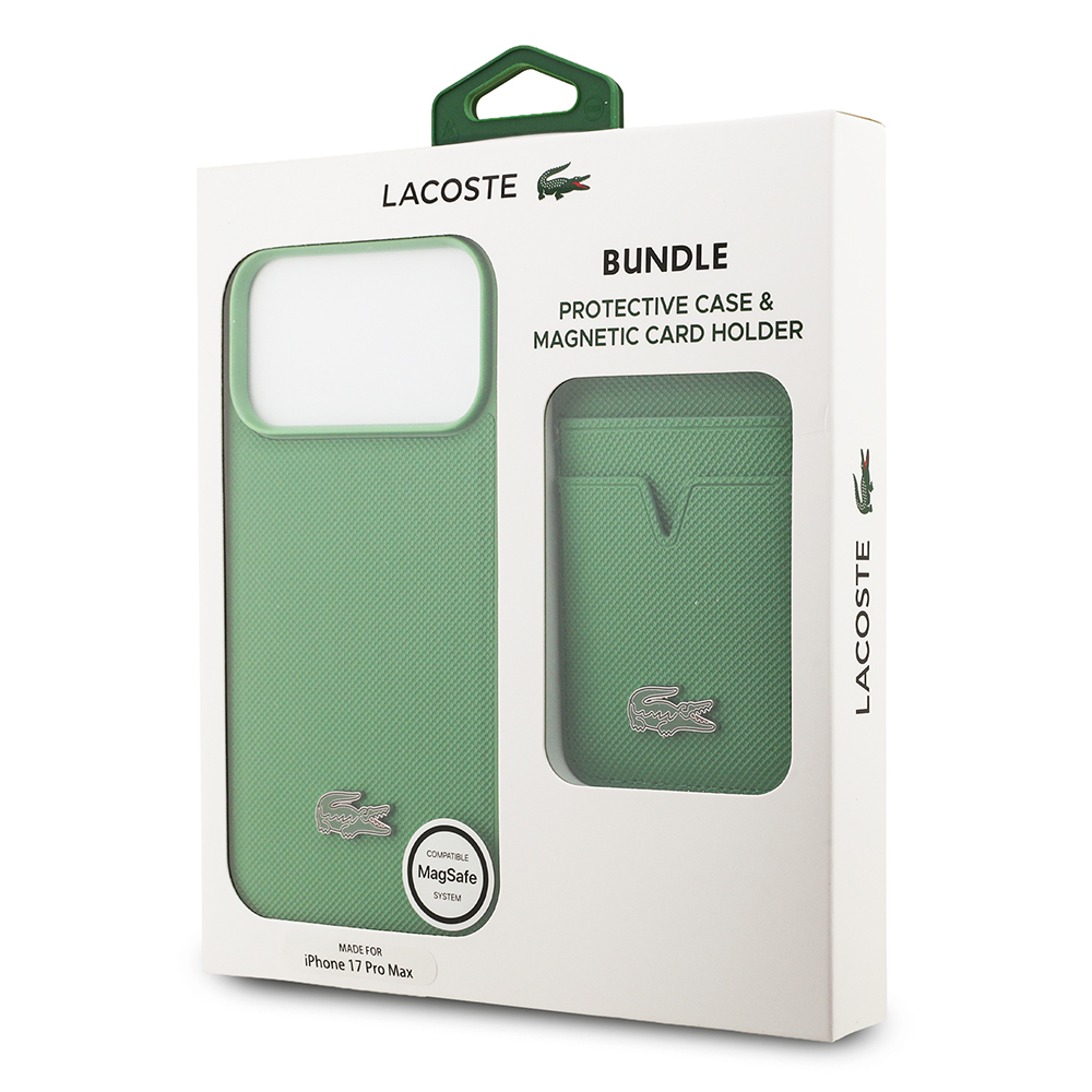 Apple iPhone 17 Pro Max Uyumlu Kılıf Lacoste Orjinal Lisanslı M-safe Şarj Özellikli PU Pike Desenli Metal Logolu Kartlıklı Kapak - 38