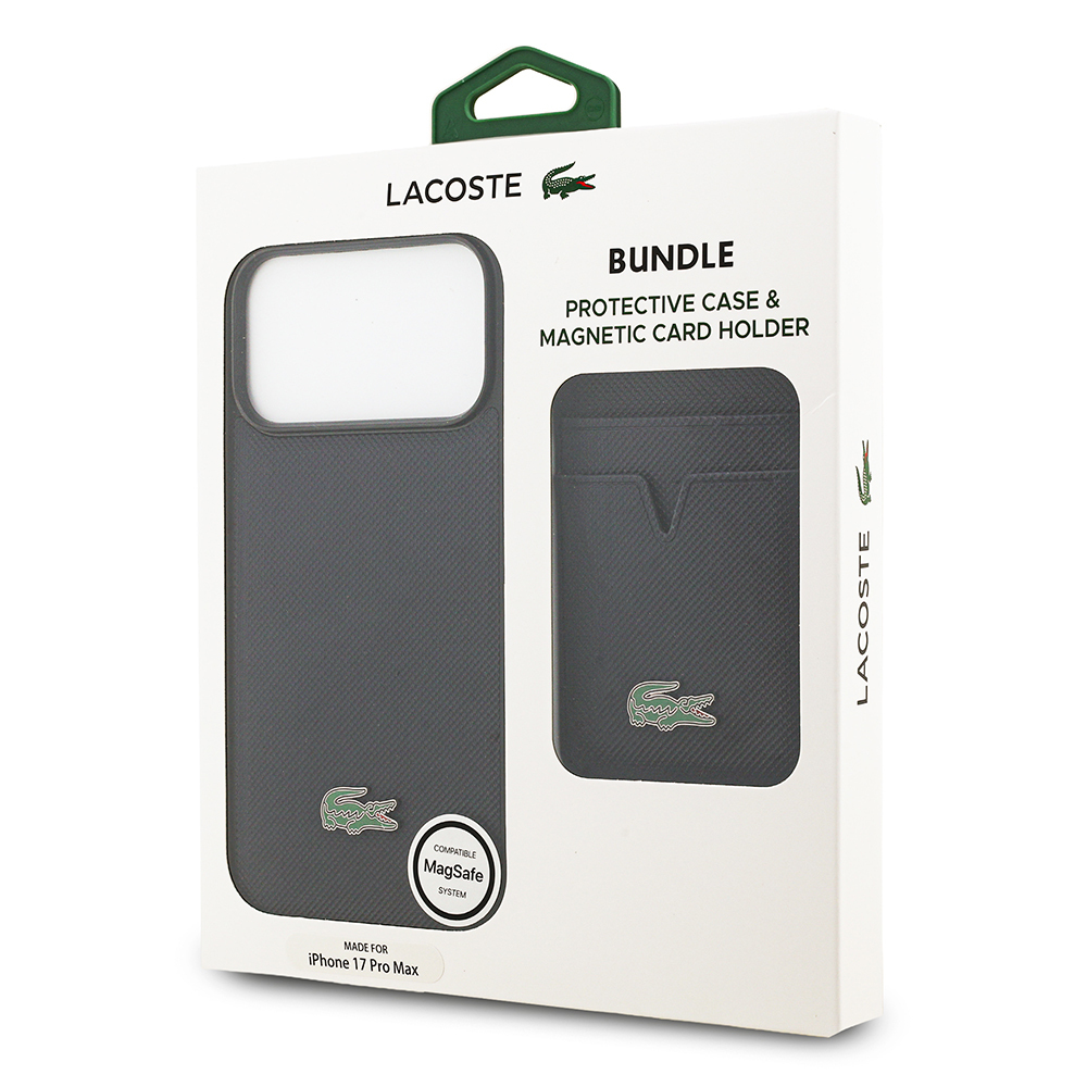 Apple iPhone 17 Pro Max Uyumlu Kılıf Lacoste Orjinal Lisanslı M-safe Şarj Özellikli PU Pike Desenli Metal Logolu Kartlıklı Kapak - 39