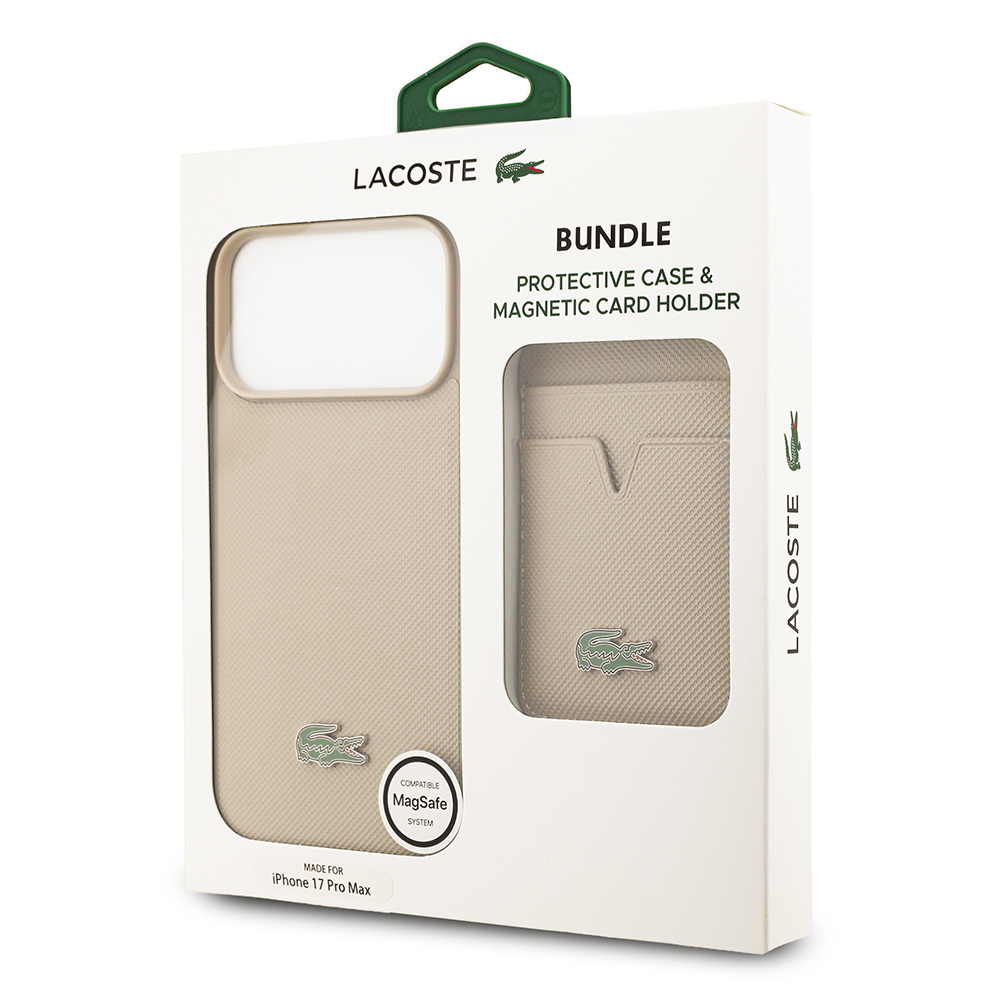 Apple iPhone 17 Pro Max Uyumlu Kılıf Lacoste Orjinal Lisanslı M-safe Şarj Özellikli PU Pike Desenli Metal Logolu Kartlıklı Kapak - 40