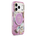 Apple iPhone 17 Pro Uyumlu Kılıf Guess Orjinal Lisanslı M-safe Şarj Özellikli Simli Çiçek Desenli Metal Kamera Çerçeveli Üçgen Logolu Kapak - 15