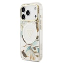 Apple iPhone 17 Pro Uyumlu Kılıf Guess Orjinal Lisanslı M-safe Şarj Özellikli Simli Çiçek Desenli Metal Kamera Çerçeveli Üçgen Logolu Kapak - 19