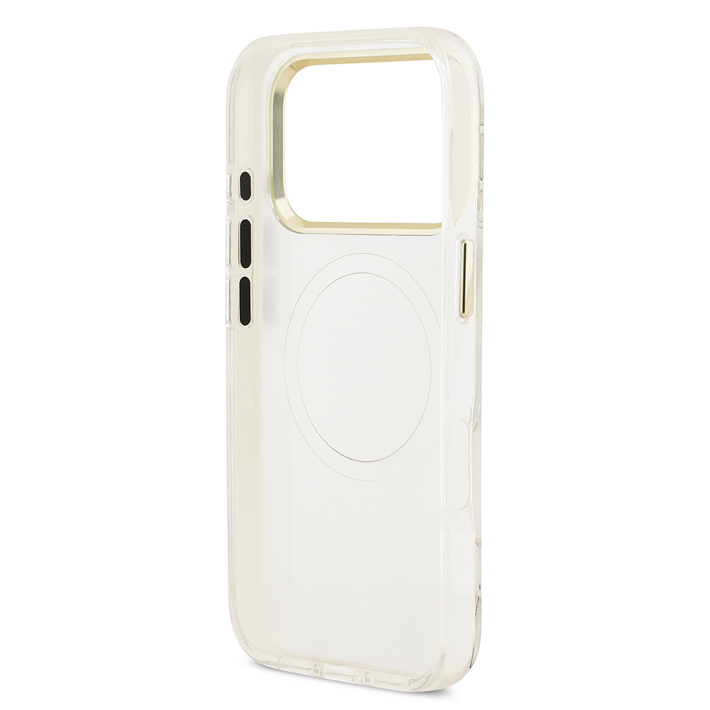 Apple iPhone 17 Pro Uyumlu Kılıf Guess Orjinal Lisanslı M-safe Şarj Özellikli Simli Çiçek Desenli Metal Kamera Çerçeveli Üçgen Logolu Kapak - 24