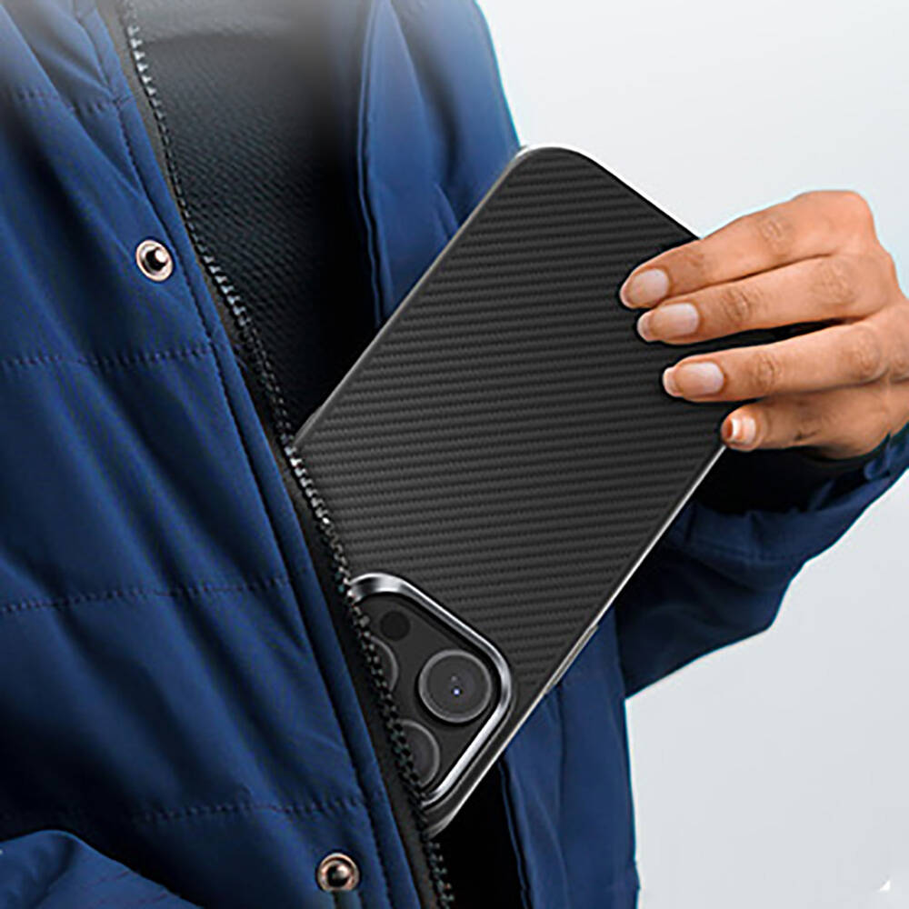 Apple iPhone 16 Plus Uyumlu Kılıf Karbon Fiber M-safe Şarj Özellikli Benks Hybrid ArmorPro 600D Kevlar Kapak - 1