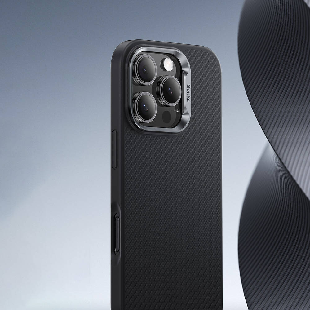 Apple iPhone 16 Pro Uyumlu Kılıf Karbon Fiber M-safe Şarj Özellikli Benks Hybrid ArmorPro 600D Kevlar Kapak - 6