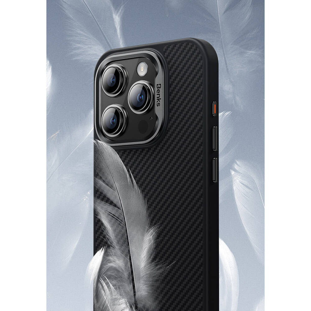 Apple iPhone 16 Pro Uyumlu Kılıf Karbon Fiber M-safe Şarj Özellikli Benks Hybrid ArmorPro 600D Kevlar Kapak - 9