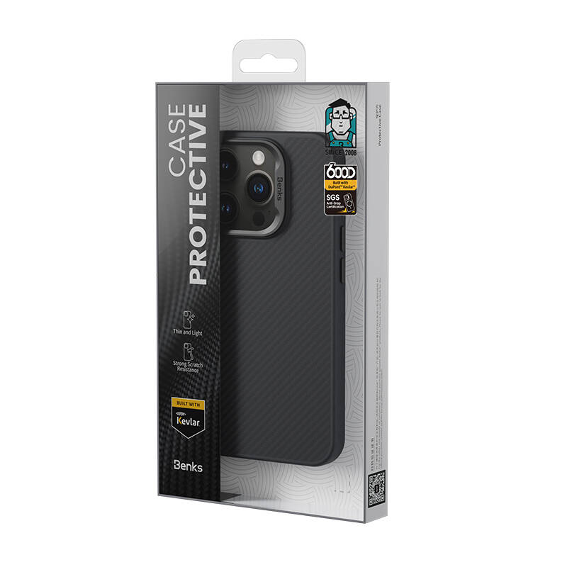Apple iPhone 16 Pro Uyumlu Kılıf Karbon Fiber M-safe Şarj Özellikli Benks Hybrid ArmorPro 600D Kevlar Kapak - 10