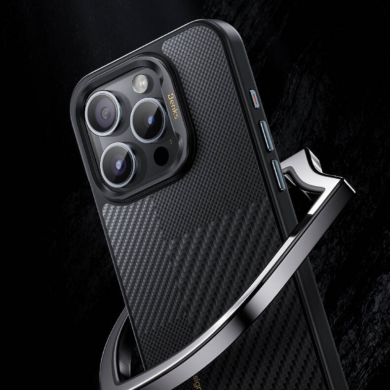 Apple iPhone 16 Uyumlu Kılıf M-safe Şarj Özellikli Karbon Fiber Benks Montage Hybrid ArmorPro Kevlar Kapak - 5