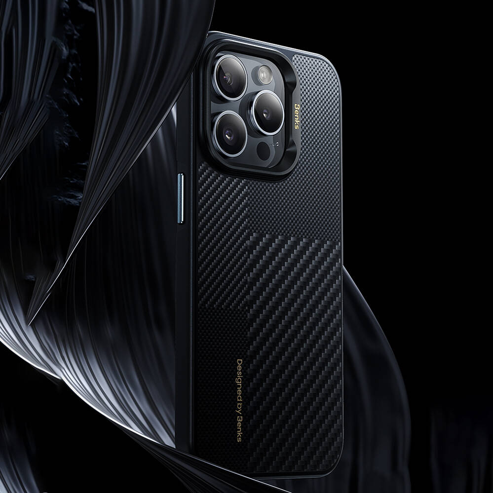 Apple iPhone 16 Plus Uyumlu Kılıf M-safe Şarj Özellikli Karbon Fiber Benks Montage Hybrid ArmorPro Kevlar Kapak - 1