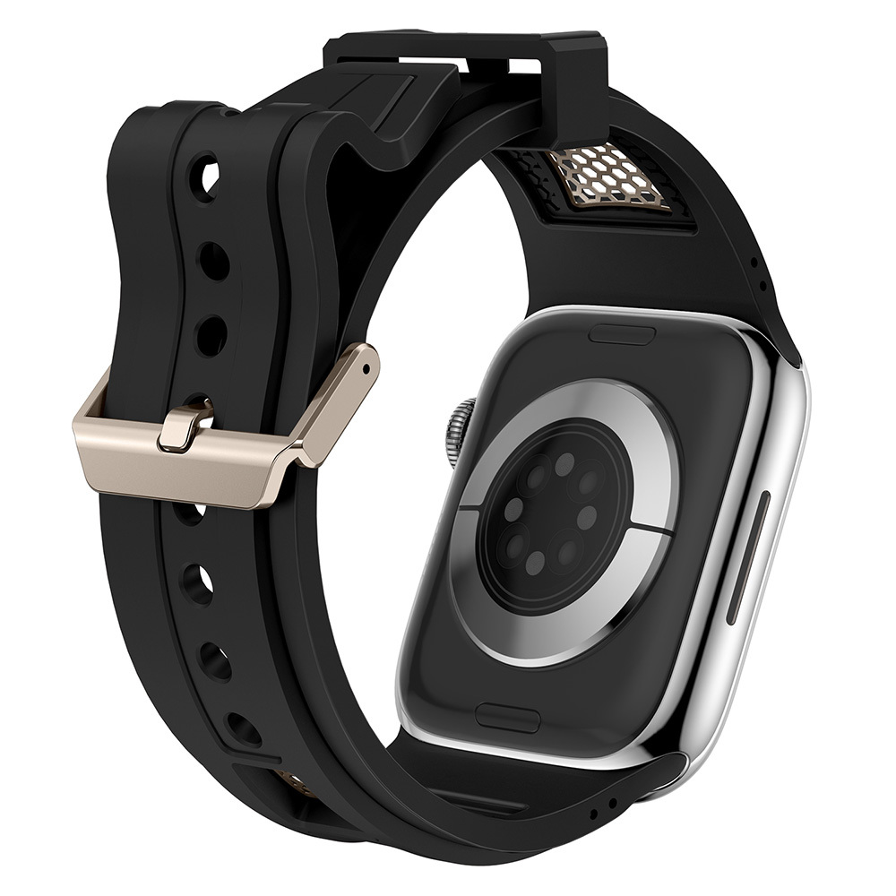 Apple Watch 44mm Uyumlu Kordon Zore KRD-117 Hava Alabilen Delikli Metal Süslemeli Desenli Silikon Kayış - 4