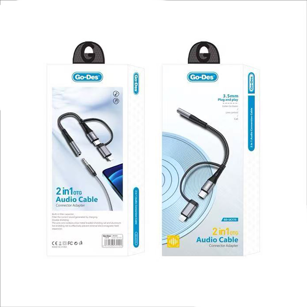 Go-Des GD-UC173 3.5mm Jack Girişli Type-C ve Lightning 2in1 Ses Kablosu - 2