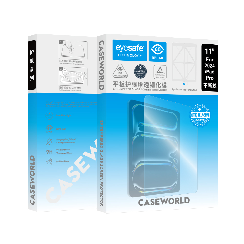 Apple iPad Pro 11 2024 Uyumlu CaseWorld Eyesafe Mavi Işık Teknolojili Temperli Cam Ekran Koruyucu + Uygulama Aparatı - 5