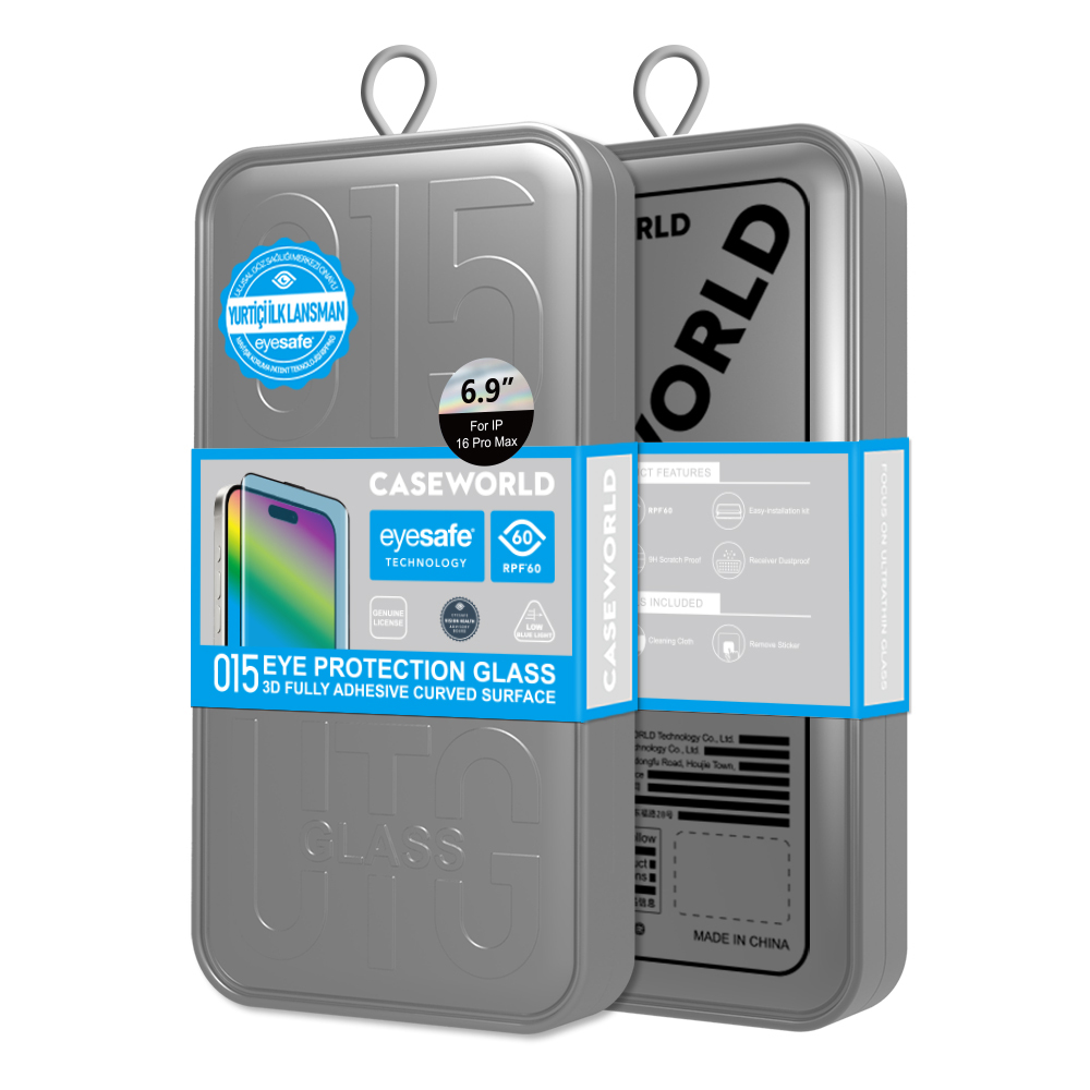 Apple iPhone 16 Pro Uyumlu CaseWorld 3D Eyesafe Mavi Işık Teknolojili 0.15mm Temperli Cam Ekran Koruyucu + Uygulama Aparatı - 5