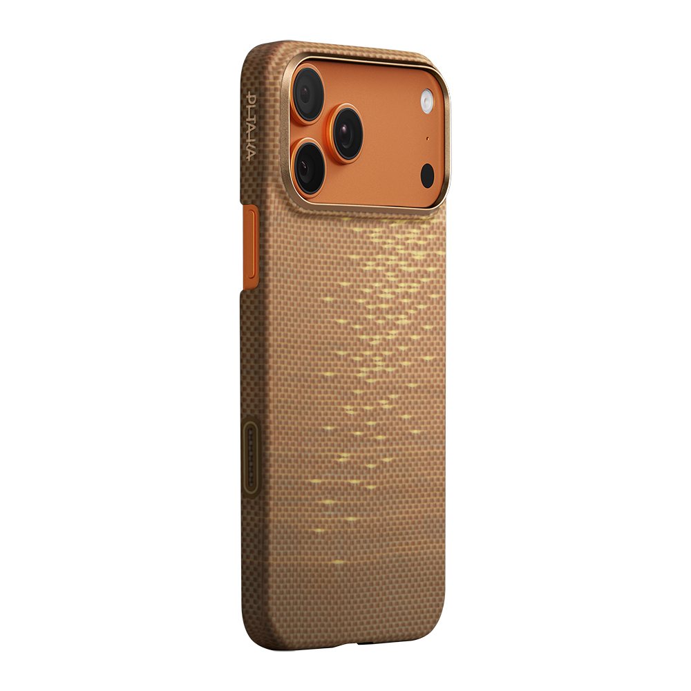 Apple iPhone 17 Pro Uyumlu Kılıf M-safe Şarj Özellikli Aramid Fiber Pitaka Glints of Gold Ultra Slim Serisi Kapak - 2