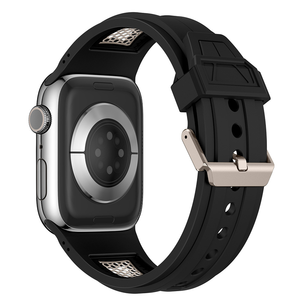 Apple Watch Ultra 49mm Uyumlu Kordon Zore KRD-117 Hava Alabilen Delikli Metal Süslemeli Desenli Silikon Kayış - 1