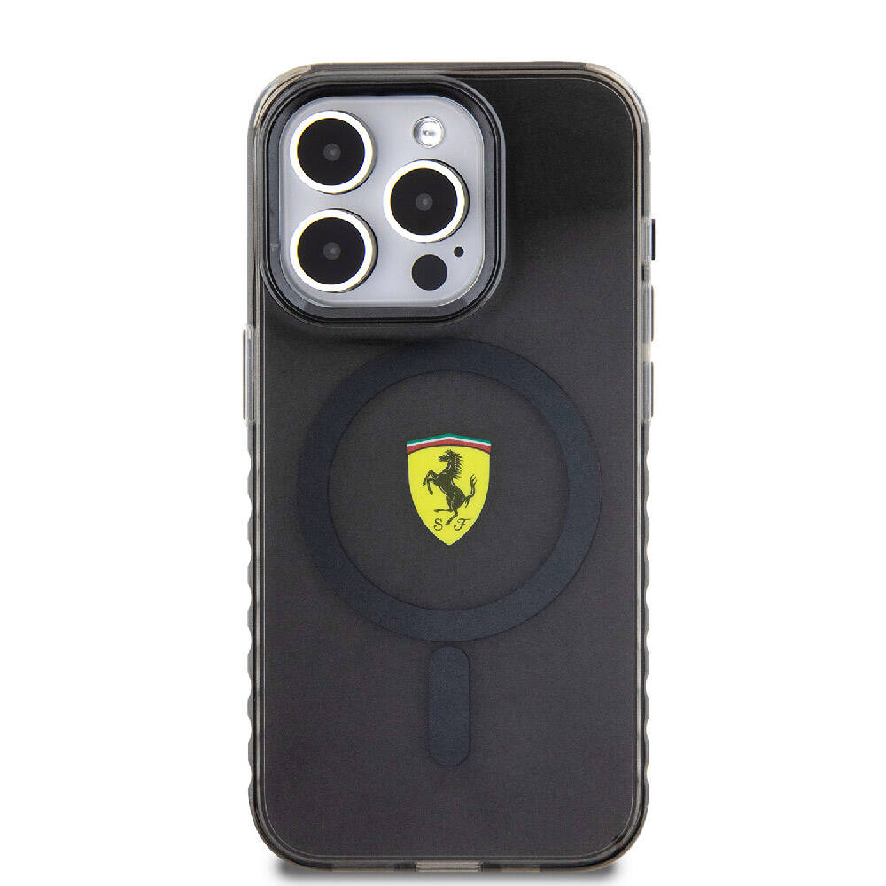 Apple iPhone 15 Pro Uyumlu Kılıf Ferrari Orjinal Lisanslı M-safe Şarj Özellikli Tırtıklı Kenar Tasarımlı Ortalanmış Logo Kapak - 2