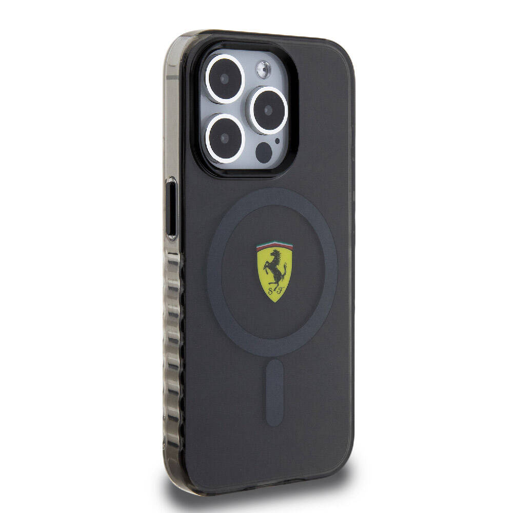 Apple iPhone 15 Pro Uyumlu Kılıf Ferrari Orjinal Lisanslı M-safe Şarj Özellikli Tırtıklı Kenar Tasarımlı Ortalanmış Logo Kapak - 3