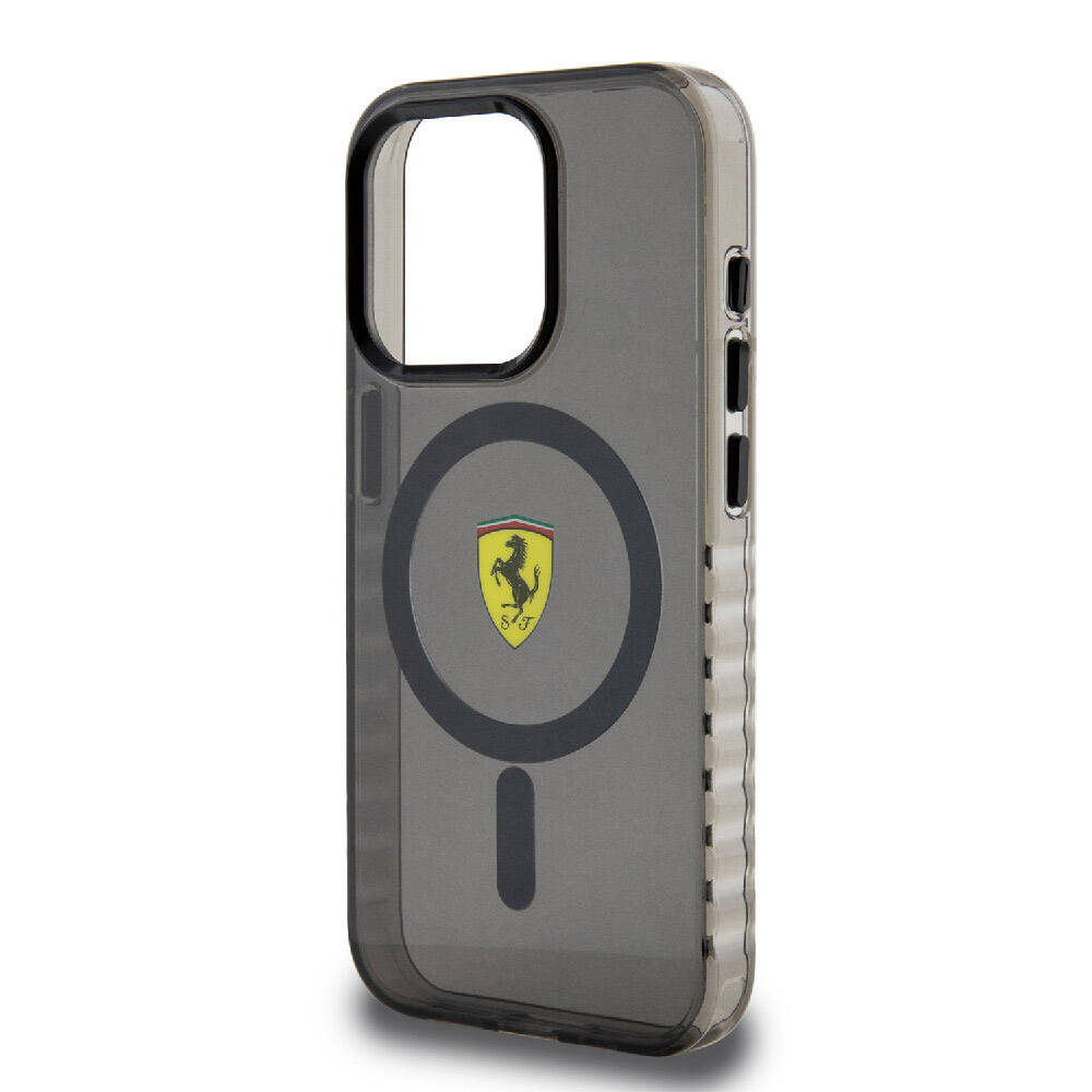 Apple iPhone 15 Pro Uyumlu Kılıf Ferrari Orjinal Lisanslı M-safe Şarj Özellikli Tırtıklı Kenar Tasarımlı Ortalanmış Logo Kapak - 5