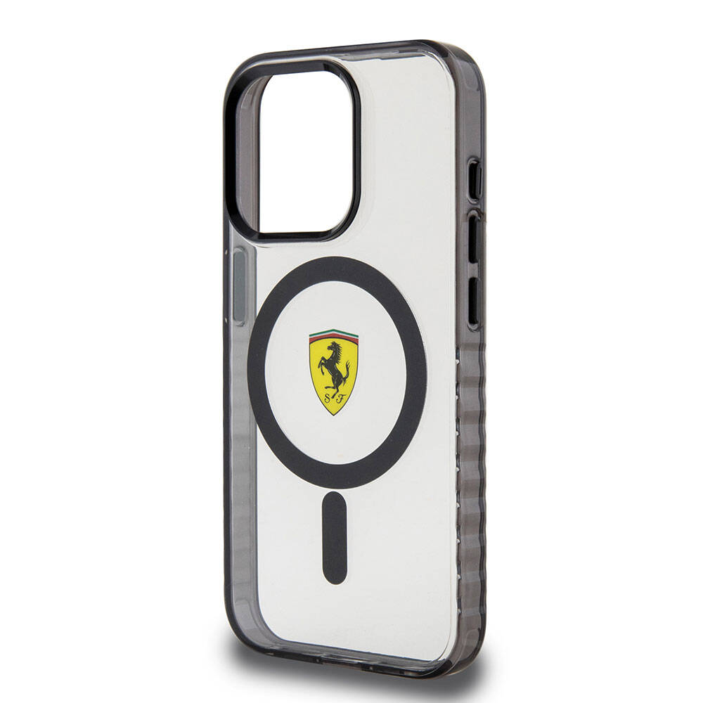 Apple iPhone 15 Pro Uyumlu Kılıf Ferrari Orjinal Lisanslı M-safe Şarj Özellikli Tırtıklı Kenar Tasarımlı Ortalanmış Logo Kapak - 12