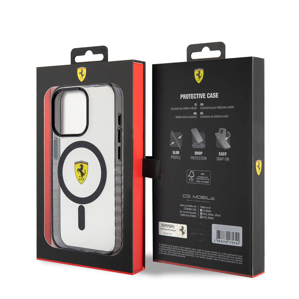 Apple iPhone 15 Pro Uyumlu Kılıf Ferrari Orjinal Lisanslı M-safe Şarj Özellikli Tırtıklı Kenar Tasarımlı Ortalanmış Logo Kapak - 14