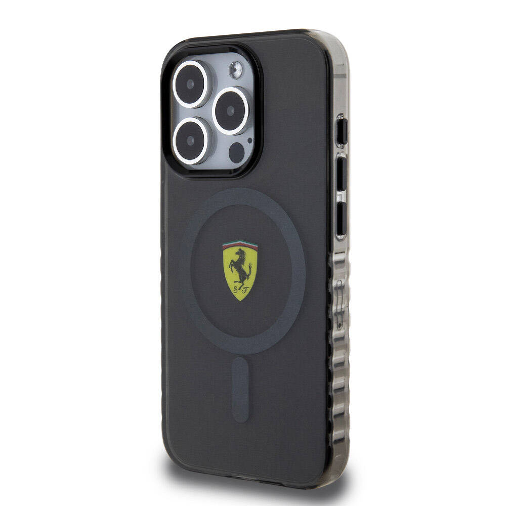 Apple iPhone 15 Pro Max Uyumlu Kılıf Ferrari Orjinal Lisanslı M-safe Şarj Özellikli Tırtıklı Kenar Tasarımlı Ortalanmış Logo Kapak - 1