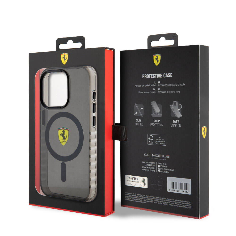 Apple iPhone 15 Pro Max Uyumlu Kılıf Ferrari Orjinal Lisanslı M-safe Şarj Özellikli Tırtıklı Kenar Tasarımlı Ortalanmış Logo Kapak - 7