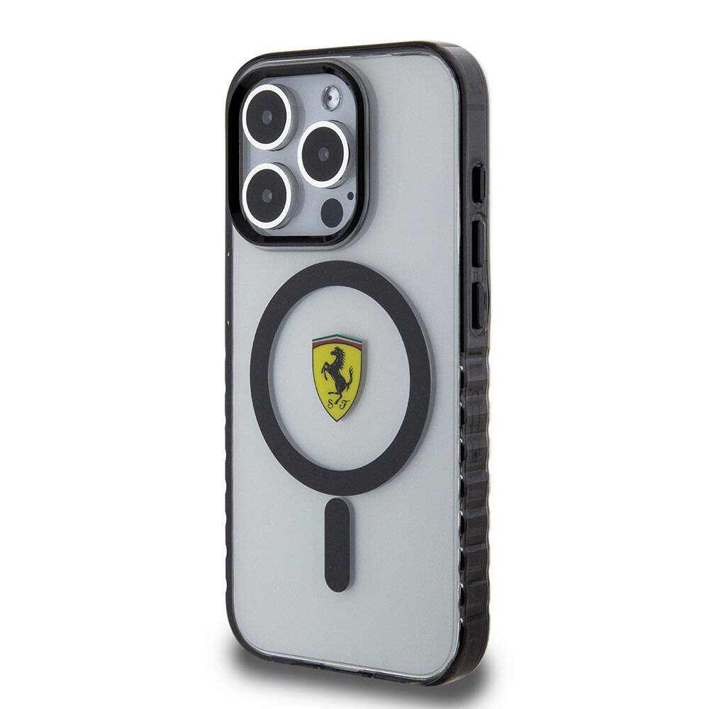 Apple iPhone 15 Pro Max Uyumlu Kılıf Ferrari Orjinal Lisanslı M-safe Şarj Özellikli Tırtıklı Kenar Tasarımlı Ortalanmış Logo Kapak - 8