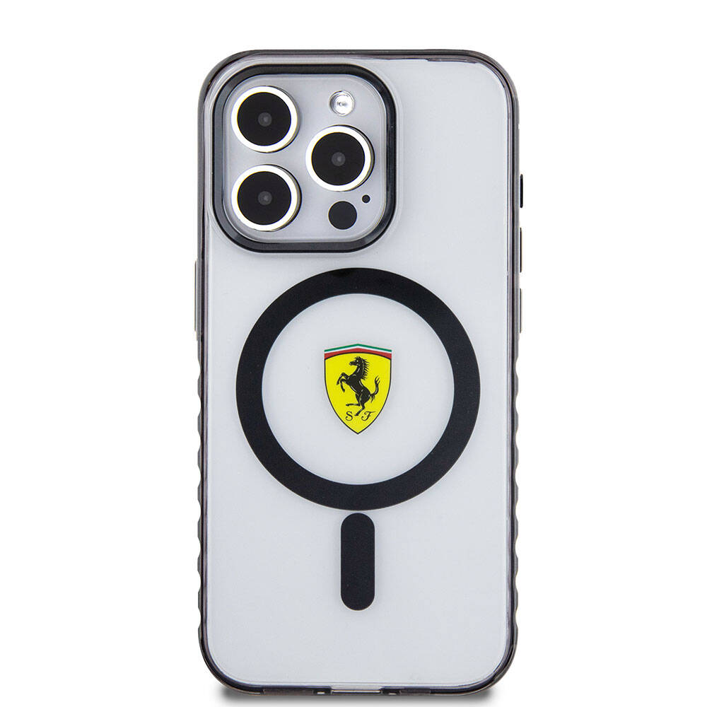 Apple iPhone 15 Pro Max Uyumlu Kılıf Ferrari Orjinal Lisanslı M-safe Şarj Özellikli Tırtıklı Kenar Tasarımlı Ortalanmış Logo Kapak - 9