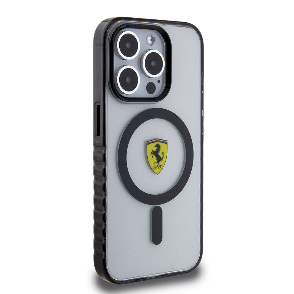 Apple iPhone 15 Pro Max Uyumlu Kılıf Ferrari Orjinal Lisanslı M-safe Şarj Özellikli Tırtıklı Kenar Tasarımlı Ortalanmış Logo Kapak - 10