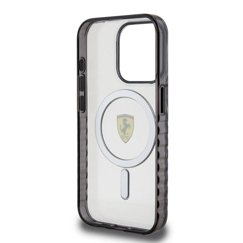 Apple iPhone 15 Pro Max Uyumlu Kılıf Ferrari Orjinal Lisanslı M-safe Şarj Özellikli Tırtıklı Kenar Tasarımlı Ortalanmış Logo Kapak - 13