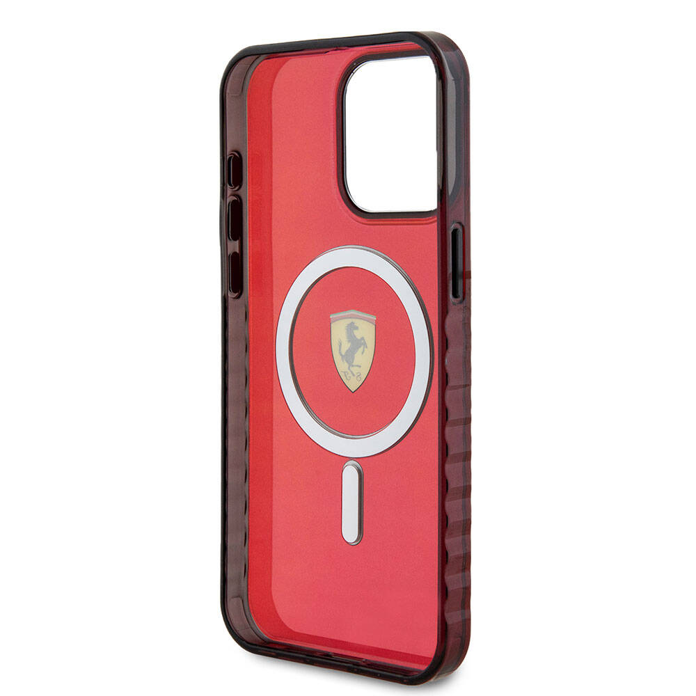 Apple iPhone 15 Pro Max Uyumlu Kılıf Ferrari Orjinal Lisanslı M-safe Şarj Özellikli Tırtıklı Kenar Tasarımlı Ortalanmış Logo Kapak - 16