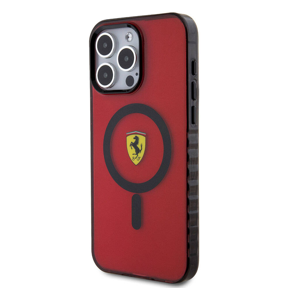 Apple iPhone 15 Pro Max Uyumlu Kılıf Ferrari Orjinal Lisanslı M-safe Şarj Özellikli Tırtıklı Kenar Tasarımlı Ortalanmış Logo Kapak - 17