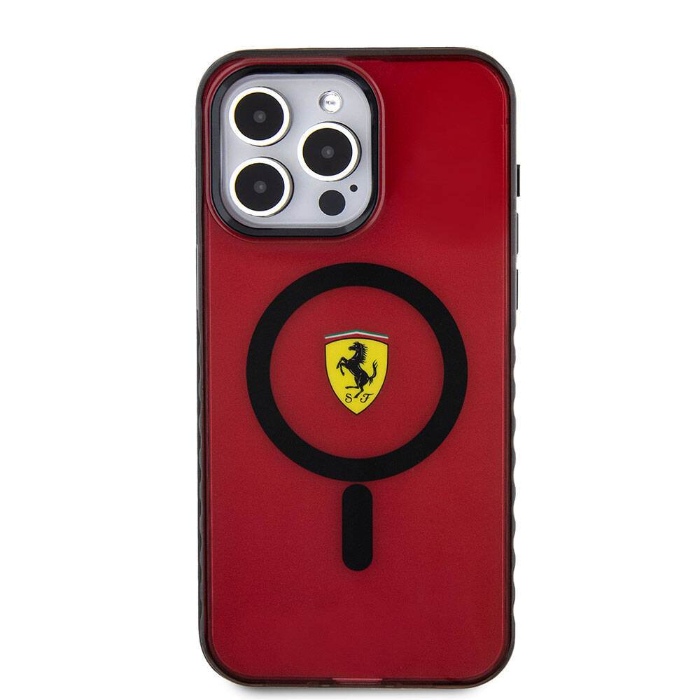 Apple iPhone 15 Pro Max Uyumlu Kılıf Ferrari Orjinal Lisanslı M-safe Şarj Özellikli Tırtıklı Kenar Tasarımlı Ortalanmış Logo Kapak - 18