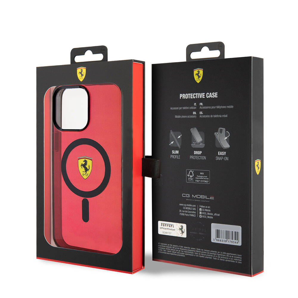 Apple iPhone 15 Pro Max Uyumlu Kılıf Ferrari Orjinal Lisanslı M-safe Şarj Özellikli Tırtıklı Kenar Tasarımlı Ortalanmış Logo Kapak - 21