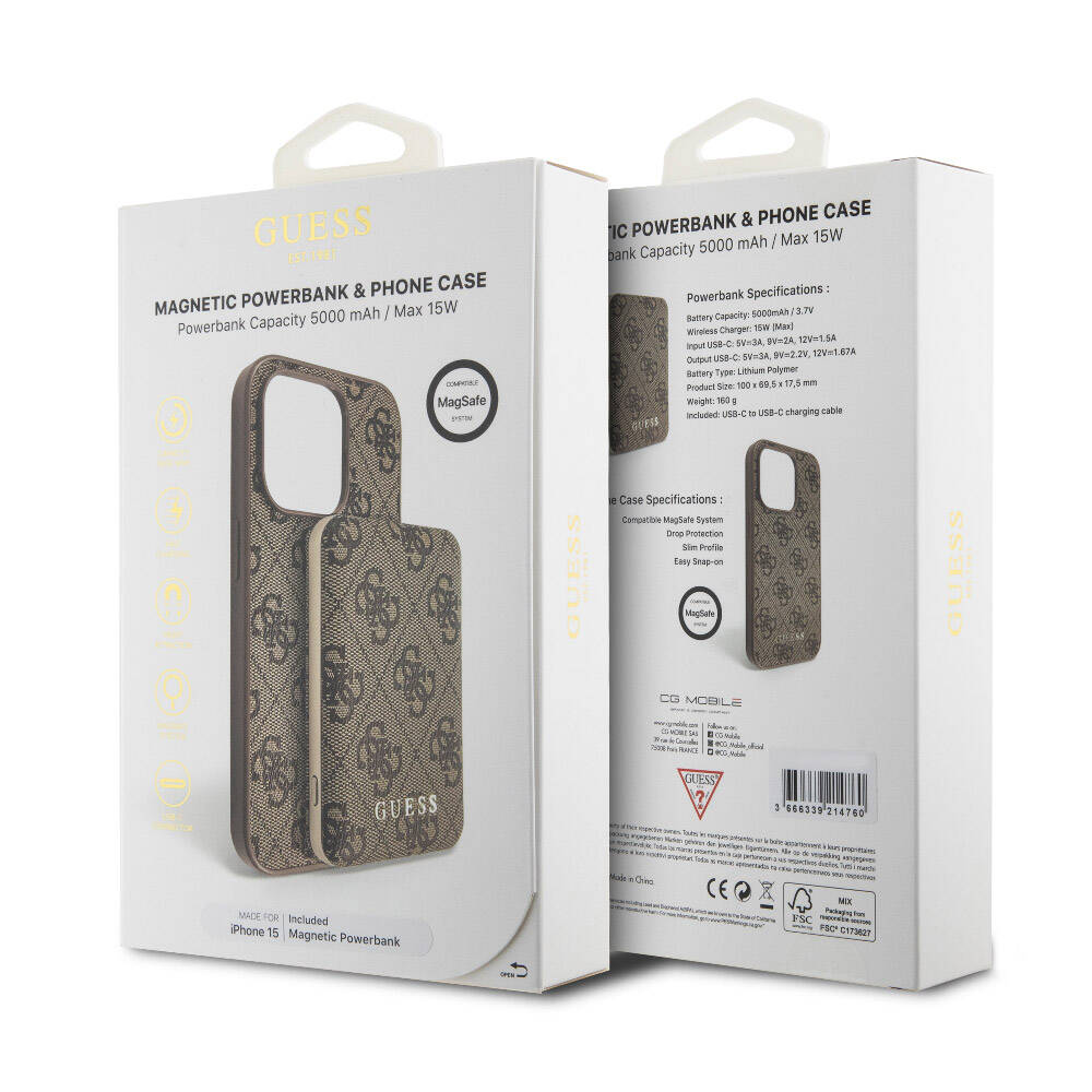 Apple iPhone 14 Uyumlu Kılıf Guess Orjinal Lisanslı M-safe Şarj Özellikli Yazı Logolu 4G Desenli Kapak + Powerbank 5000mAh 2in1 Set - 11