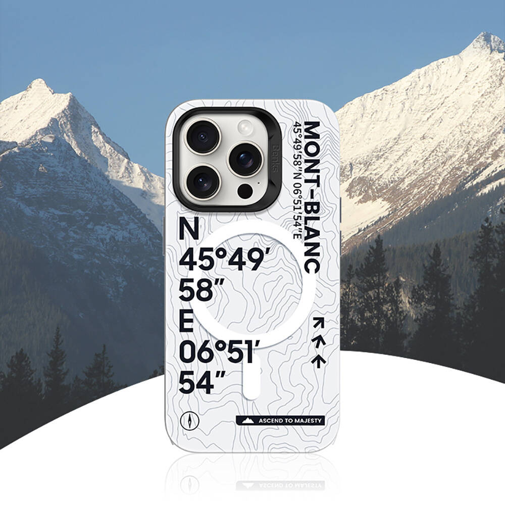 Apple iPhone 16 Pro Uyumlu Kılıf M-safe Şarj Özellikli Koordinat Yazı Desenli Benks Summit Serisi Kapak - 1