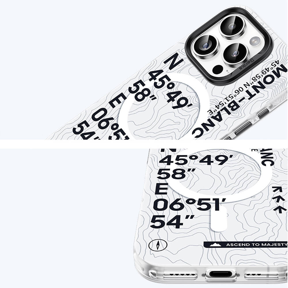 Apple iPhone 16 Pro Uyumlu Kılıf M-safe Şarj Özellikli Koordinat Yazı Desenli Benks Summit Serisi Kapak - 4