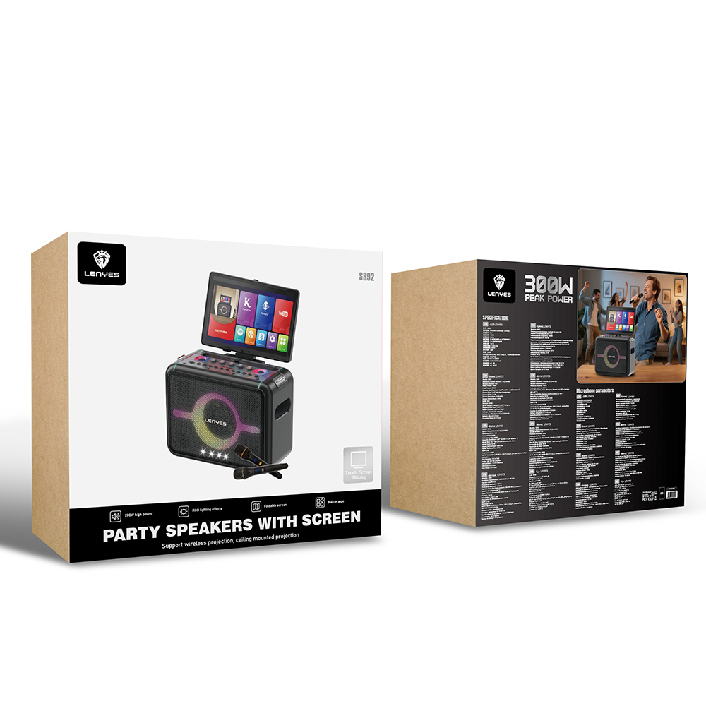 Lenyes S892 RGB Işıklı Mikrofonlu Dokunmatik Ekranlı Taşınabilir TWS Bluetooth Speaker Hoparlör v5.3 300W - 8