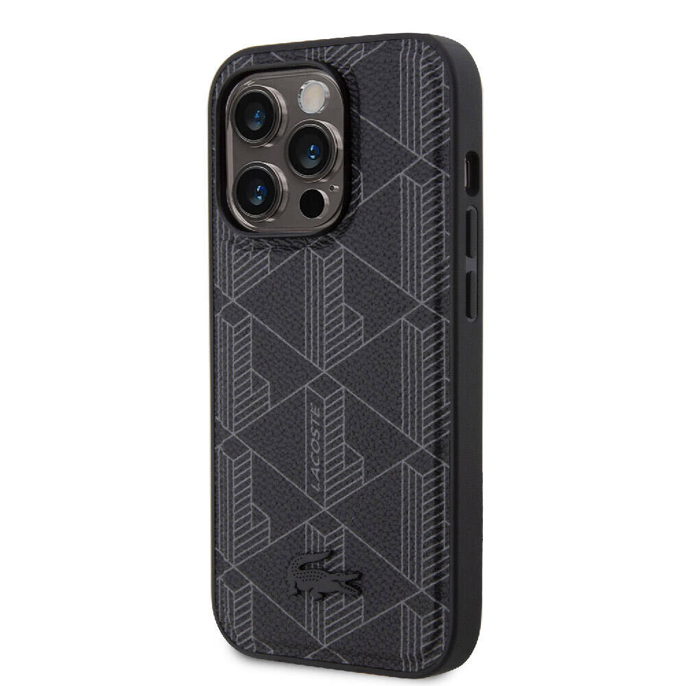 Apple iPhone 15 Pro Uyumlu Kılıf Lacoste Orjinal Lisanslı M-safe Şarj Özellikli PU Deri Görünümlü Karışık Monogram Desenli Kapak - 1