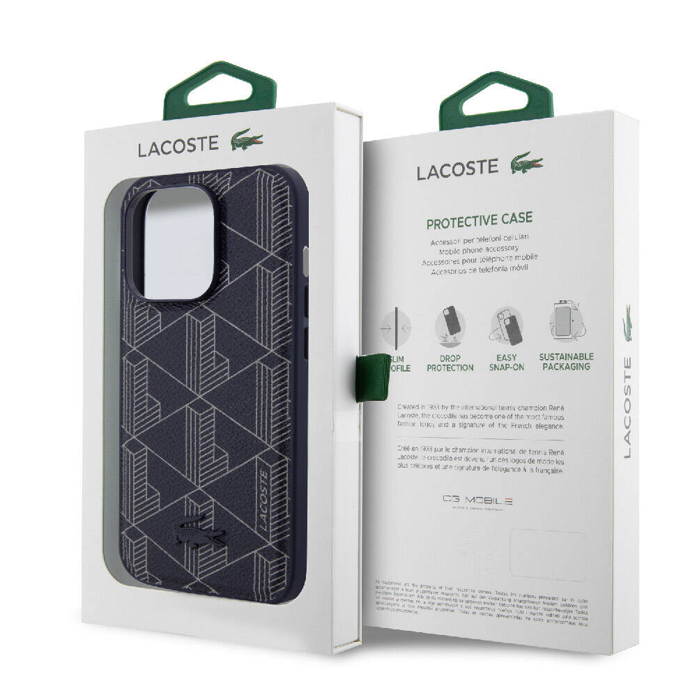 Apple iPhone 15 Pro Uyumlu Kılıf Lacoste Orjinal Lisanslı M-safe Şarj Özellikli PU Deri Görünümlü Karışık Monogram Desenli Kapak - 5