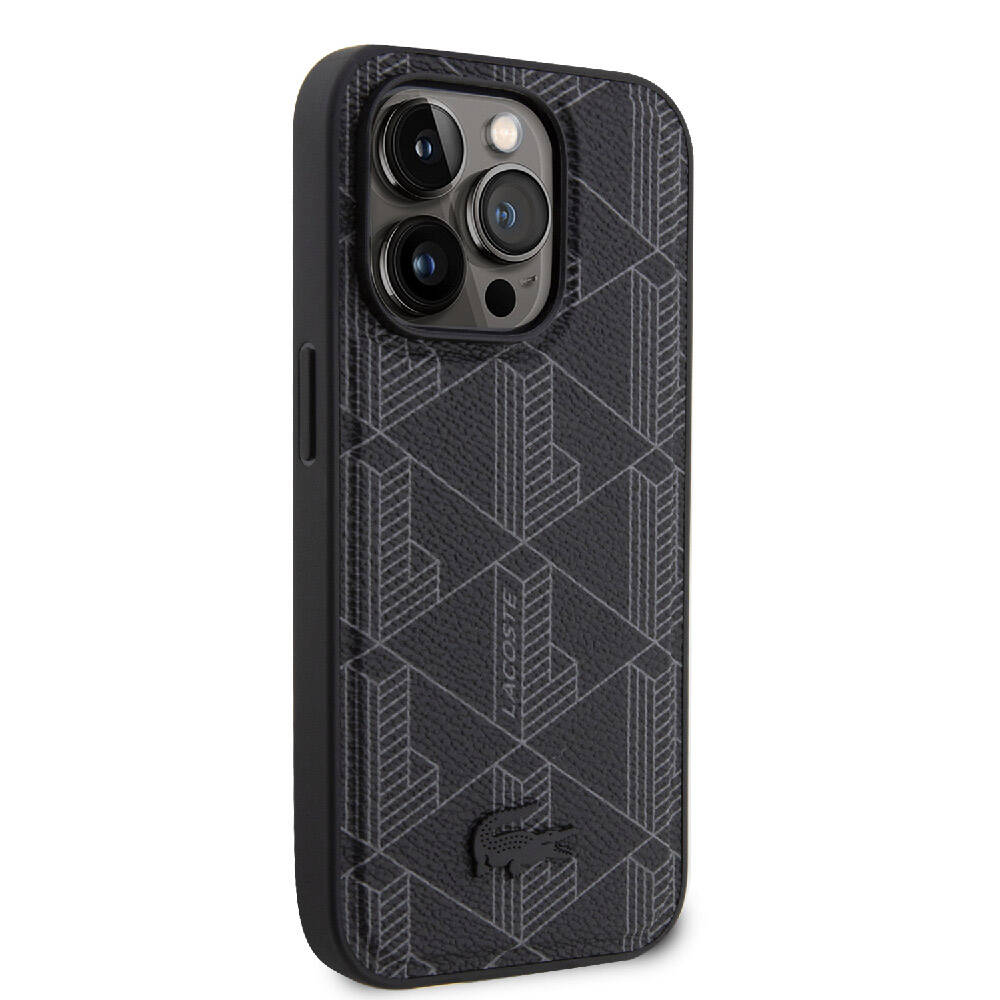 Apple iPhone 15 Pro Uyumlu Kılıf Lacoste Orjinal Lisanslı M-safe Şarj Özellikli PU Deri Görünümlü Karışık Monogram Desenli Kapak - 6
