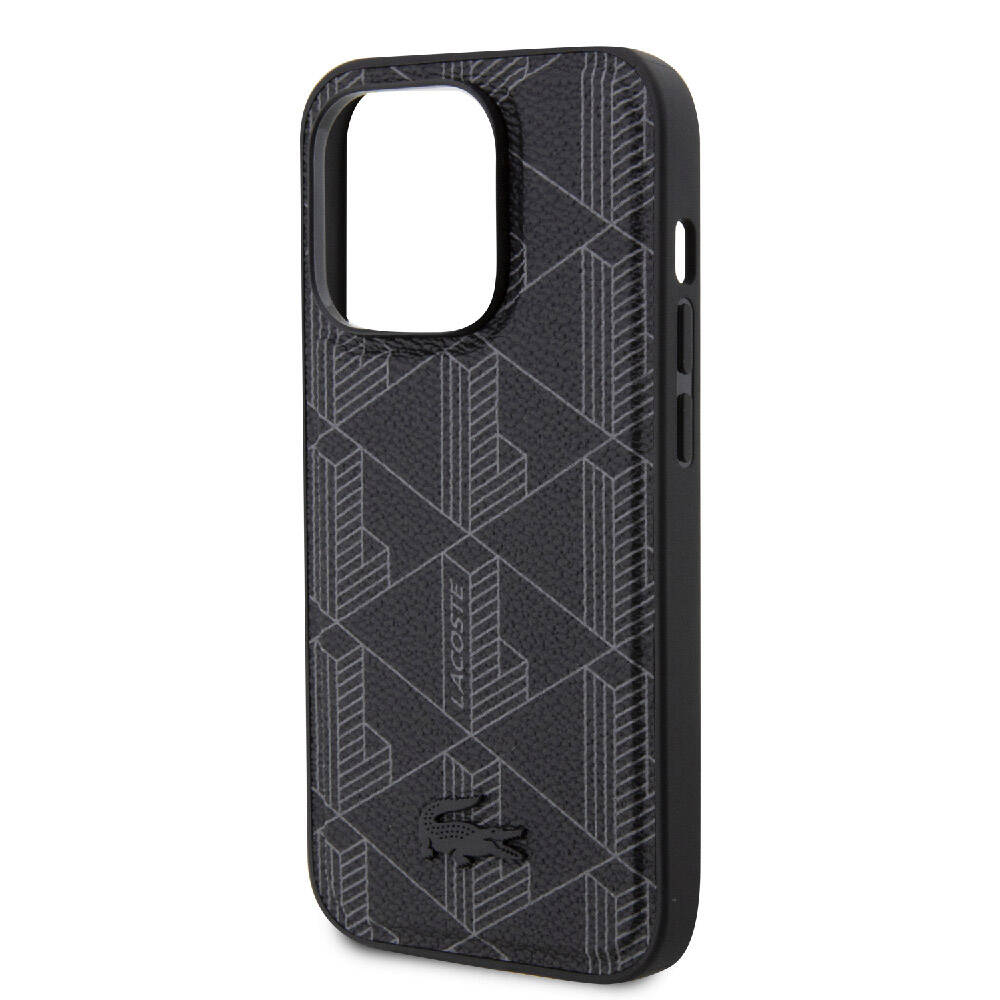 Apple iPhone 15 Pro Uyumlu Kılıf Lacoste Orjinal Lisanslı M-safe Şarj Özellikli PU Deri Görünümlü Karışık Monogram Desenli Kapak - 8