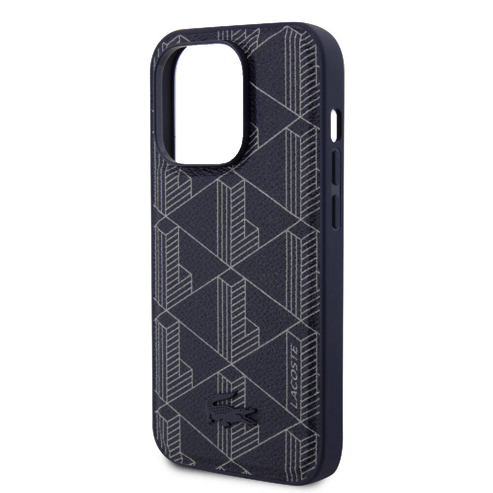 Apple iPhone 15 Pro Uyumlu Kılıf Lacoste Orjinal Lisanslı M-safe Şarj Özellikli PU Deri Görünümlü Karışık Monogram Desenli Kapak - 11