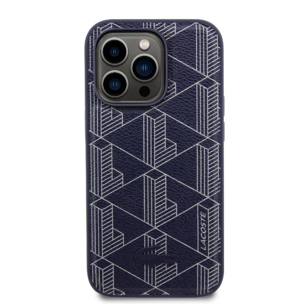 Apple iPhone 15 Pro Uyumlu Kılıf Lacoste Orjinal Lisanslı M-safe Şarj Özellikli PU Deri Görünümlü Karışık Monogram Desenli Kapak - 12