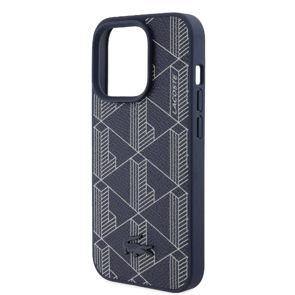 Apple iPhone 15 Pro Uyumlu Kılıf Lacoste Orjinal Lisanslı M-safe Şarj Özellikli PU Deri Görünümlü Karışık Monogram Desenli Kapak - 17