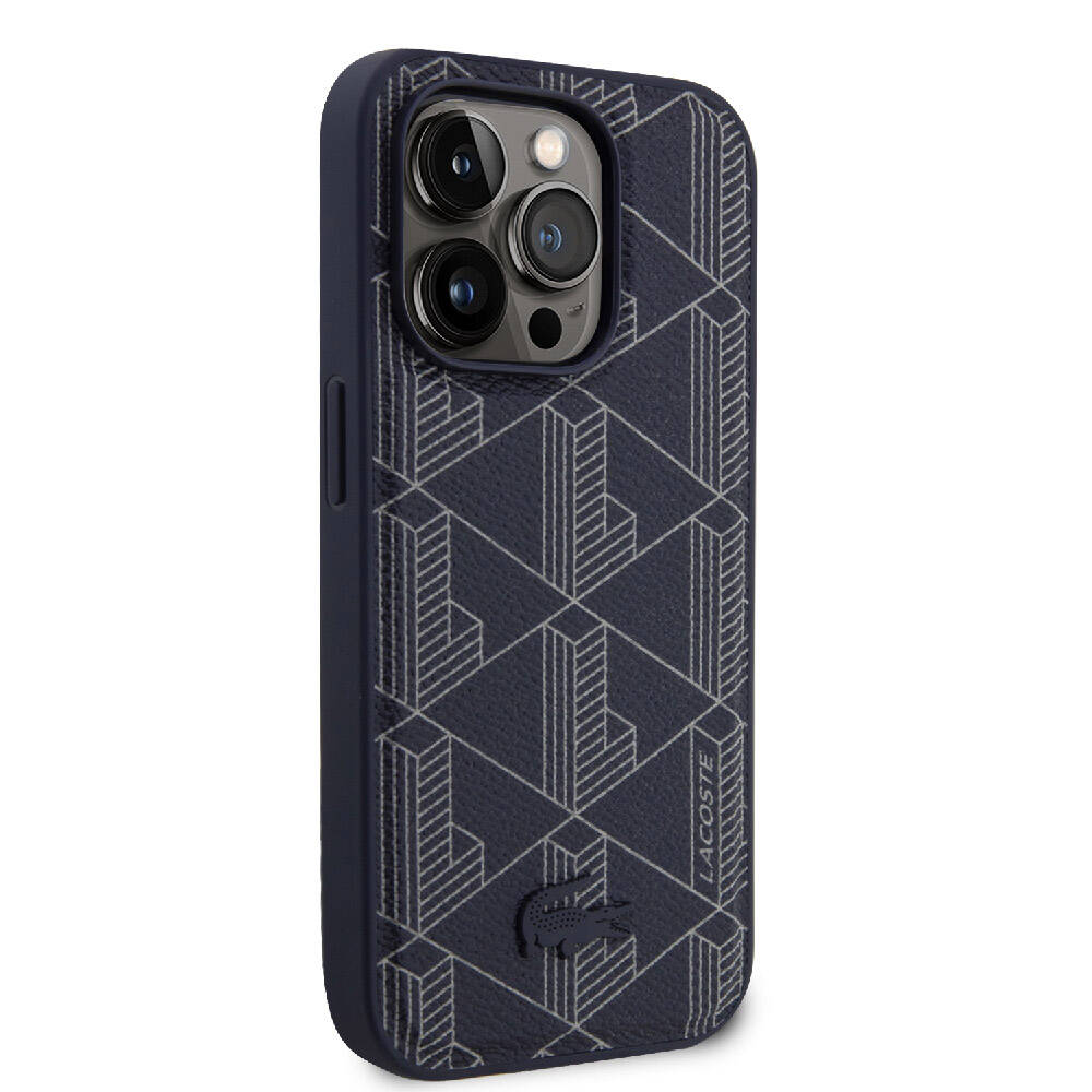 Apple iPhone 15 Pro Max Uyumlu Kılıf Lacoste Orjinal Lisanslı M-safe Şarj Özellikli PU Deri Görünümlü Karışık Monogram Desenli Kapak - 1