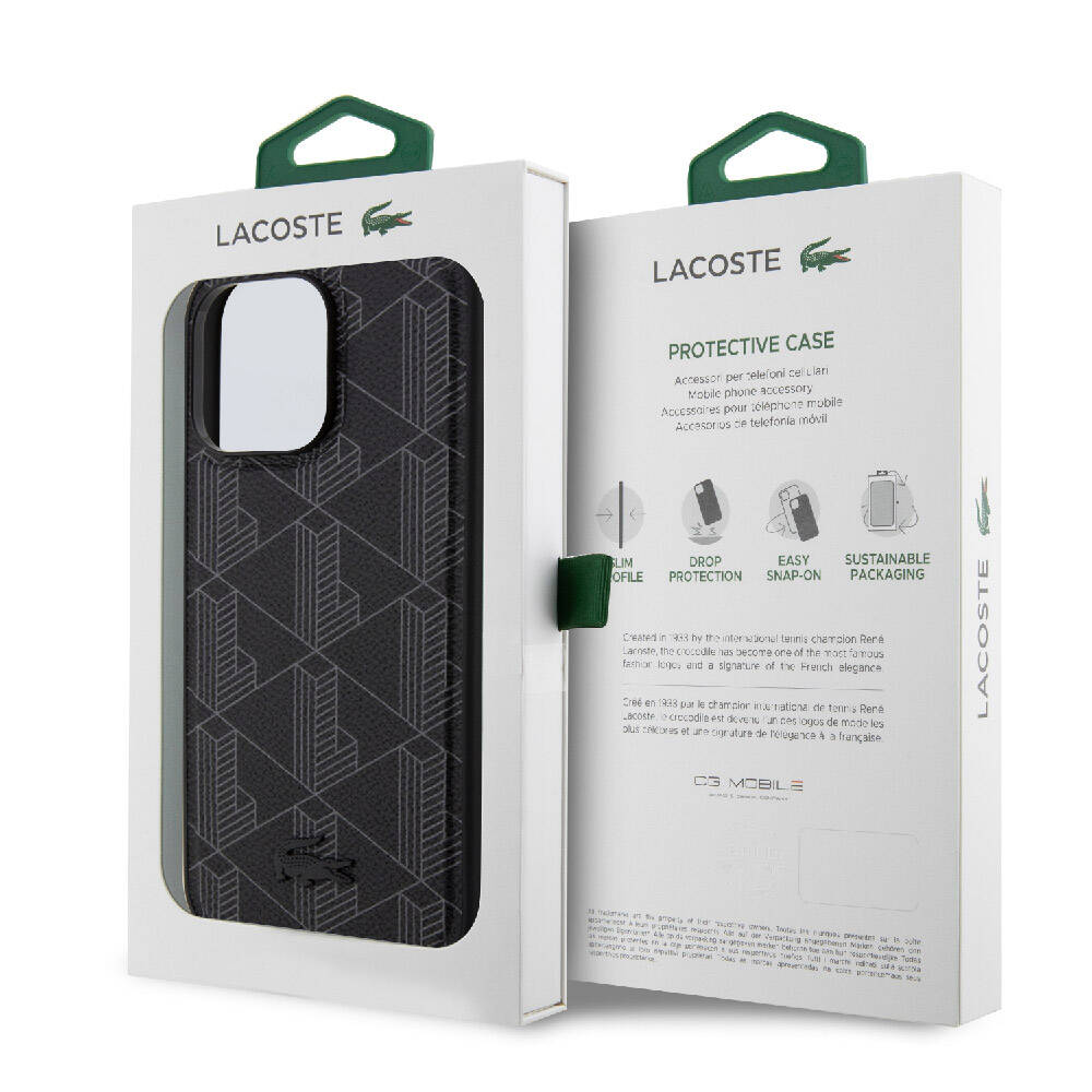 Apple iPhone 15 Pro Max Uyumlu Kılıf Lacoste Orjinal Lisanslı M-safe Şarj Özellikli PU Deri Görünümlü Karışık Monogram Desenli Kapak - 2
