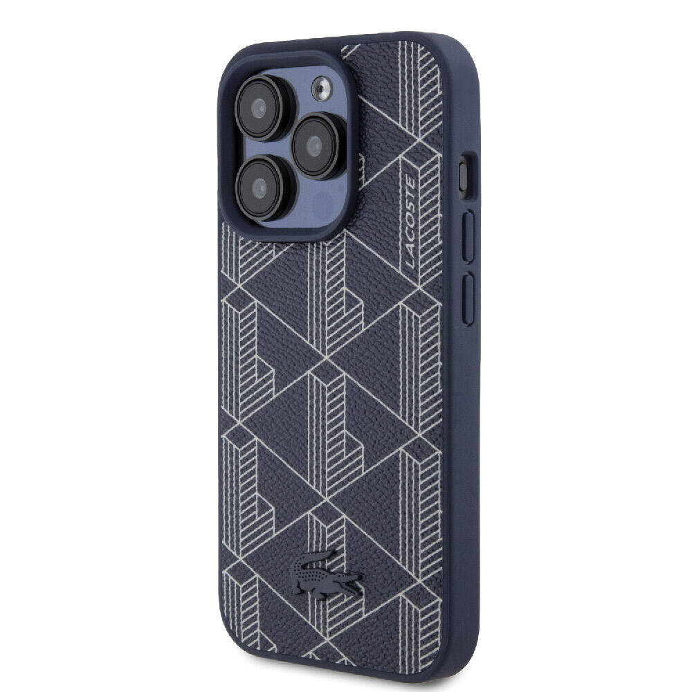 Apple iPhone 15 Pro Max Uyumlu Kılıf Lacoste Orjinal Lisanslı M-safe Şarj Özellikli PU Deri Görünümlü Karışık Monogram Desenli Kapak - 3