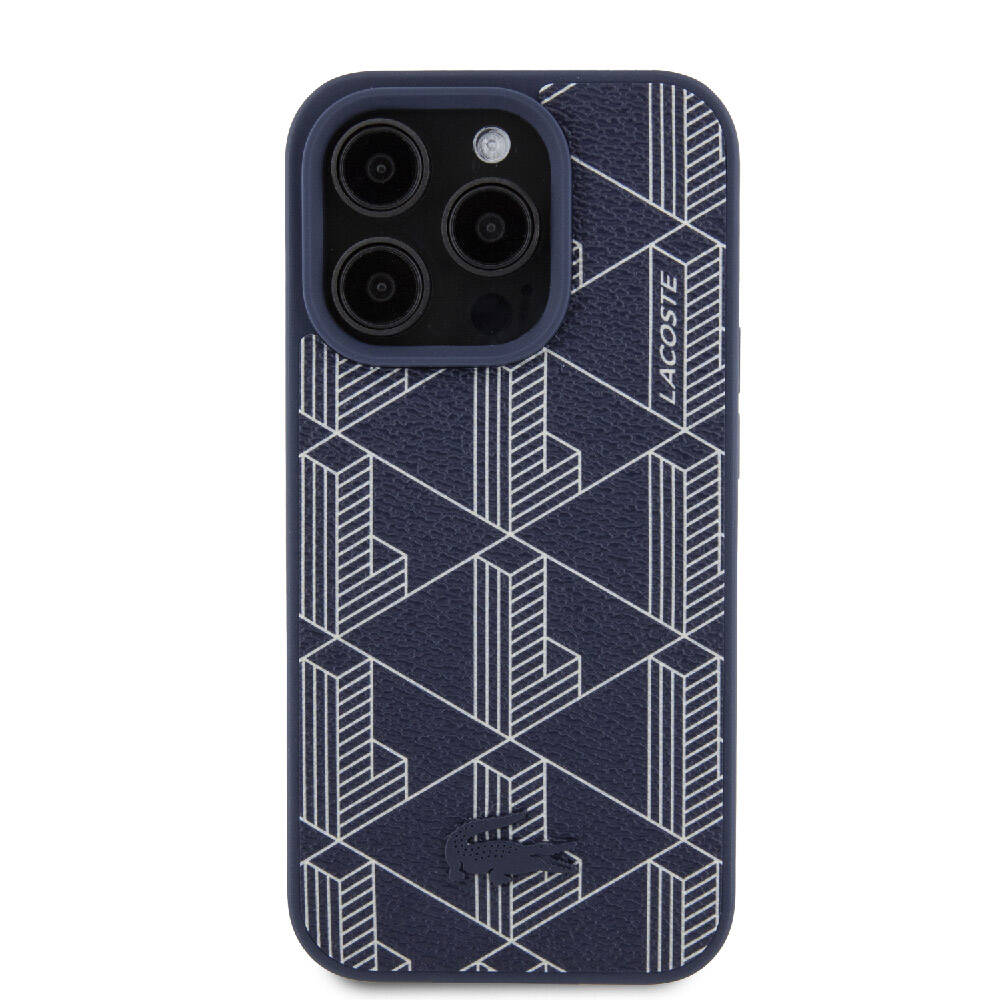 Apple iPhone 15 Pro Max Uyumlu Kılıf Lacoste Orjinal Lisanslı M-safe Şarj Özellikli PU Deri Görünümlü Karışık Monogram Desenli Kapak - 6